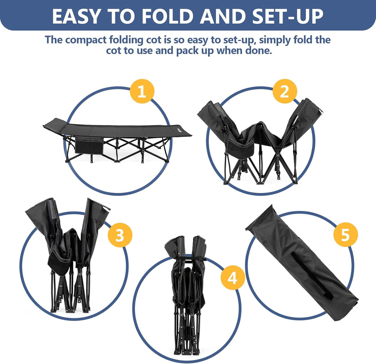 Folding Camping Cot with Carry Bag Black L4932