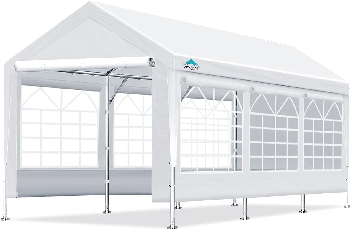 Adjustable 10x20 ft Heavy Duty Carport Canopy with Removable Sidewalls and Doors, White K4532