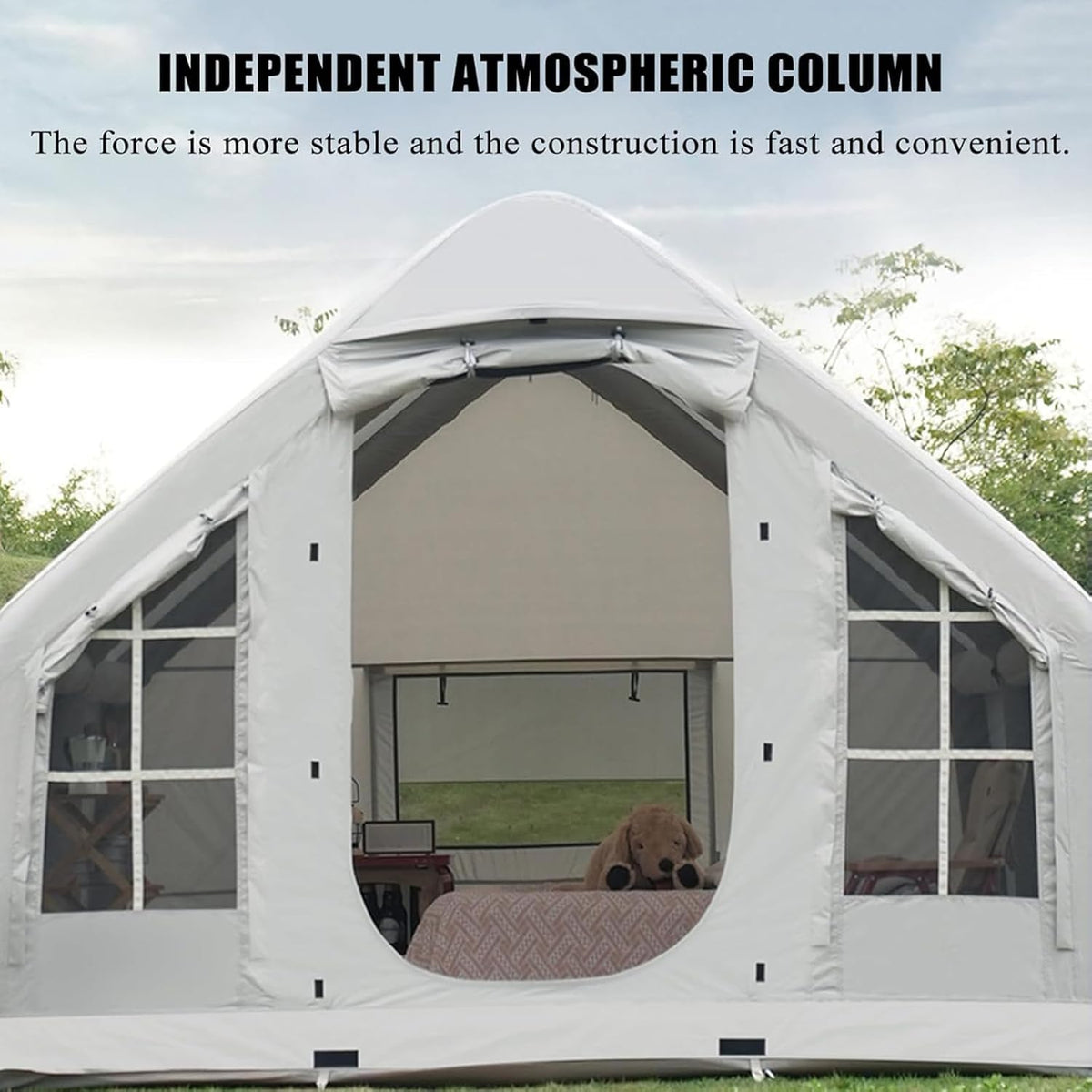 Inflatable Camping Tent with Chimney Opening, 6-8 People with Air Pump & Skylight, 4 Seasons I629