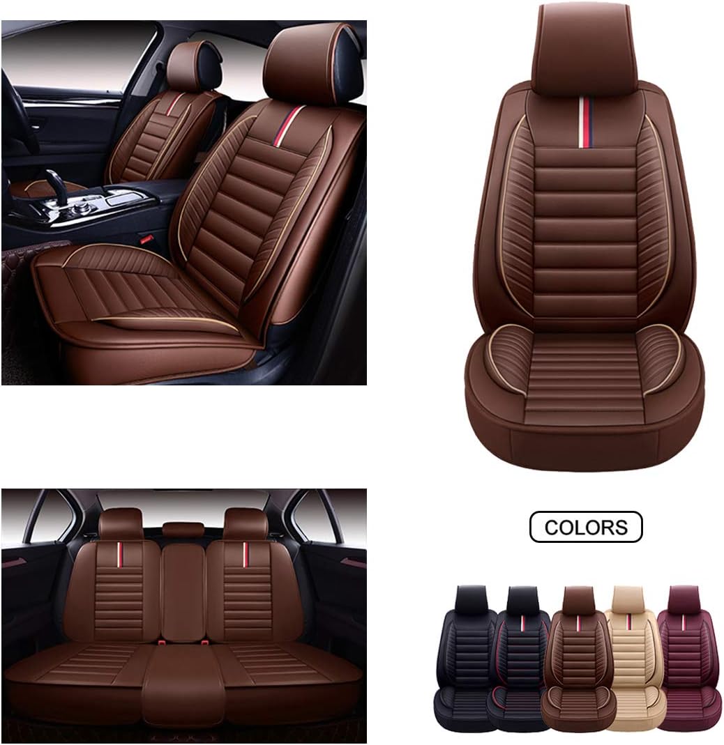 Brown Faux Leatherette Car Seat Covers Set N717780