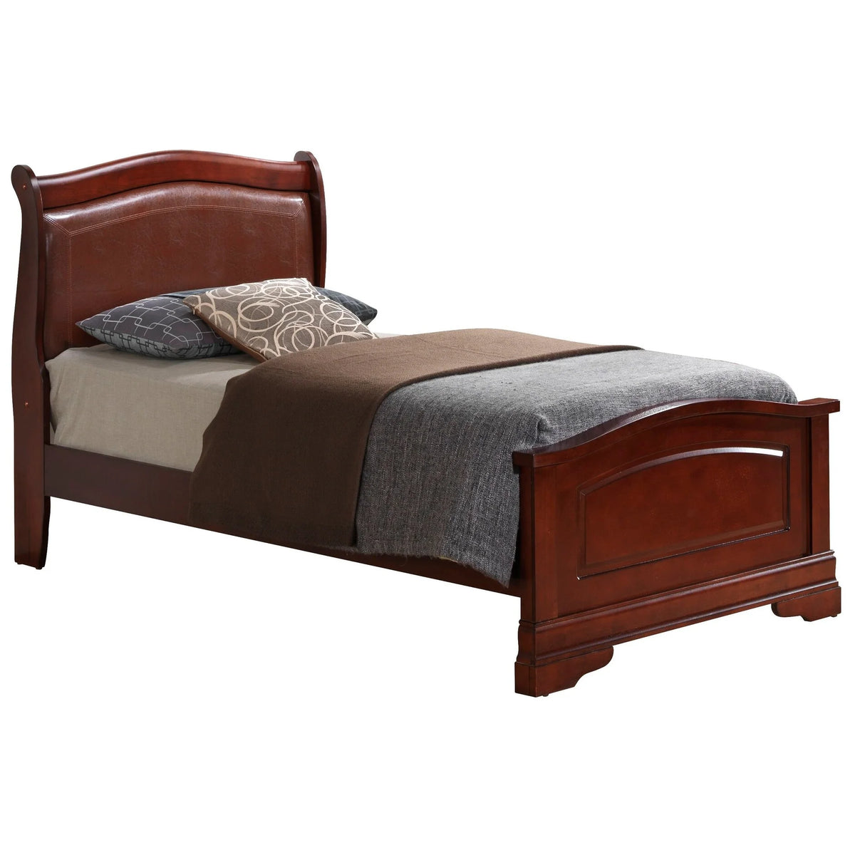 Antique White King Faux Leather and Wood Bed G60702