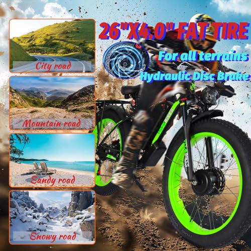 2000W Electric Bike with 48V 20AH Battery 26x4.0 Fat Tire Mountain E Bike Dual Motor 21-Speed Dual Hydraulic Disc Brake B71101