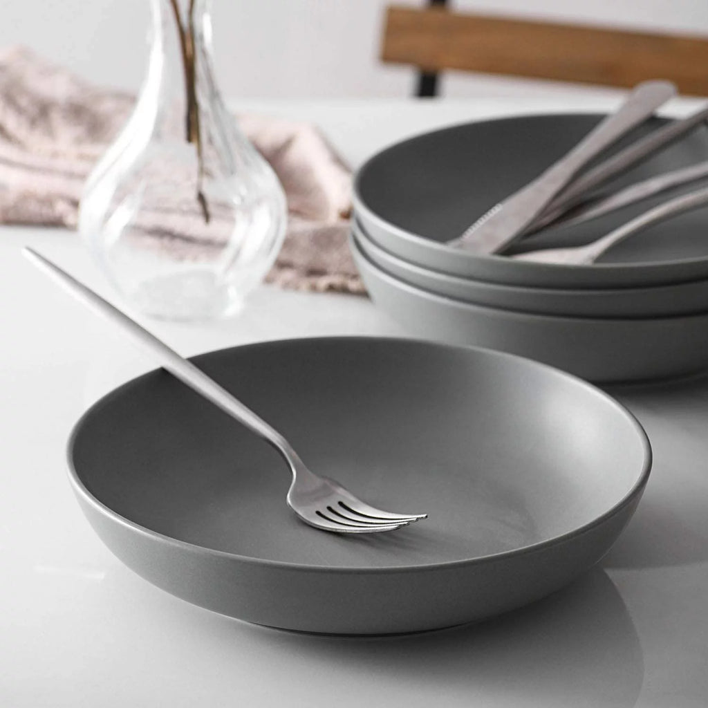 Pasta Bowls Set of 6, Ceramic Soup Bowls 30 Ounces, Grey Matte P4719