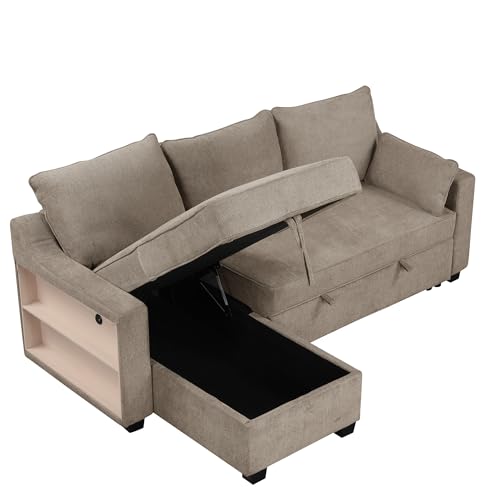 90" L-Shaped Sleeper Sofa with Storage Chaise T266