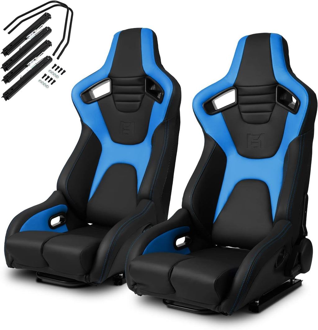 Black Red PVC Carbon Fiber Leather Reclinable Racing Seats Pair C283