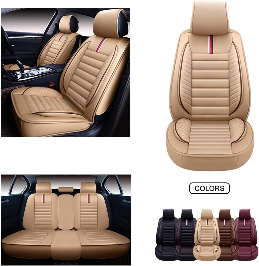 Brown Faux Leatherette Car Seat Covers Set N717780