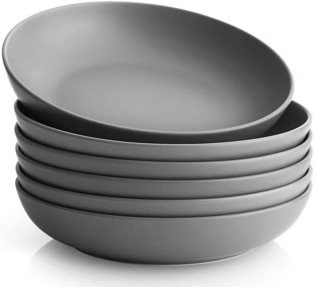 Pasta Bowls Set of 6, Ceramic Soup Bowls 30 Ounces, Grey Matte P4719
