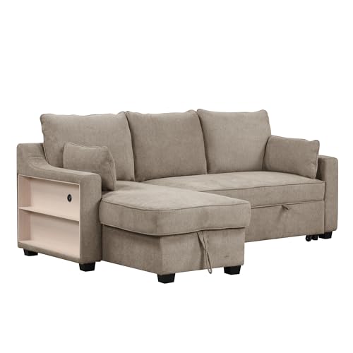 90" L-Shaped Sleeper Sofa with Storage Chaise T266