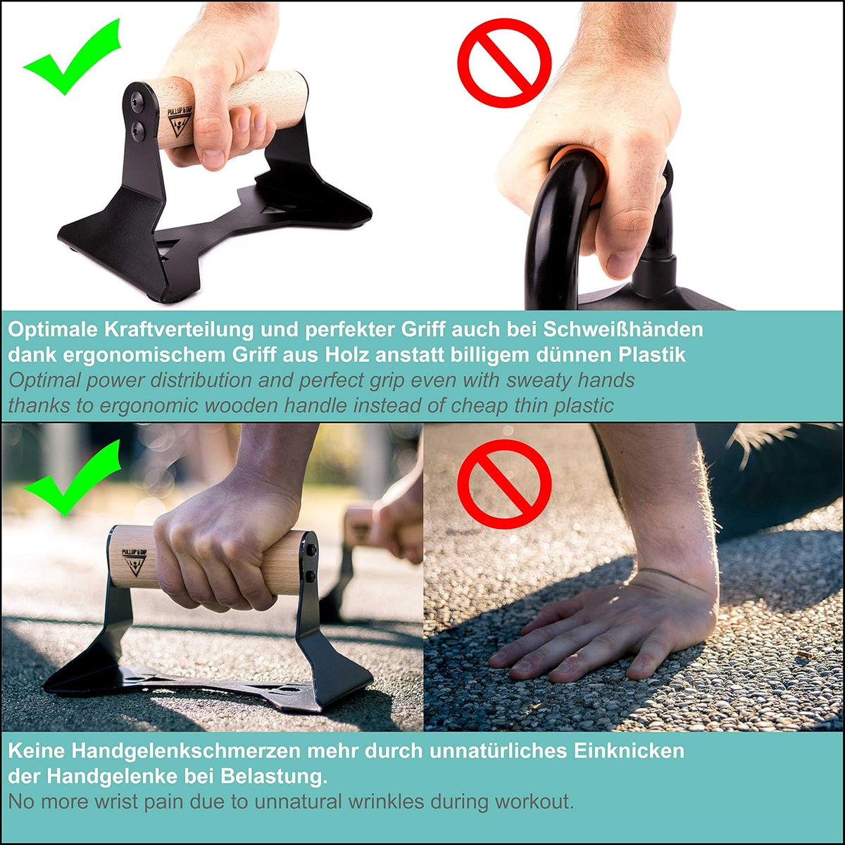 Wooden Push Up Bars with Steel Anti-Slip Handles A381