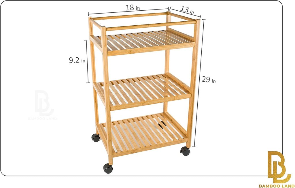 3-Tier Rolling Bamboo Utility Cart with Wheels Y21034