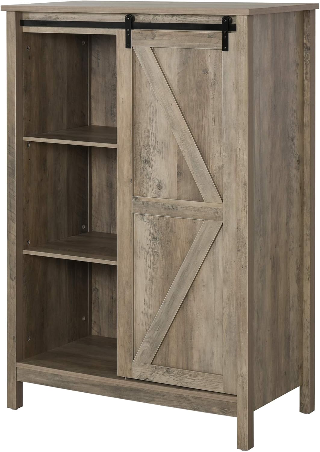 Antique Grey 3-Tier Storage Cabinet with Barn Door S972715