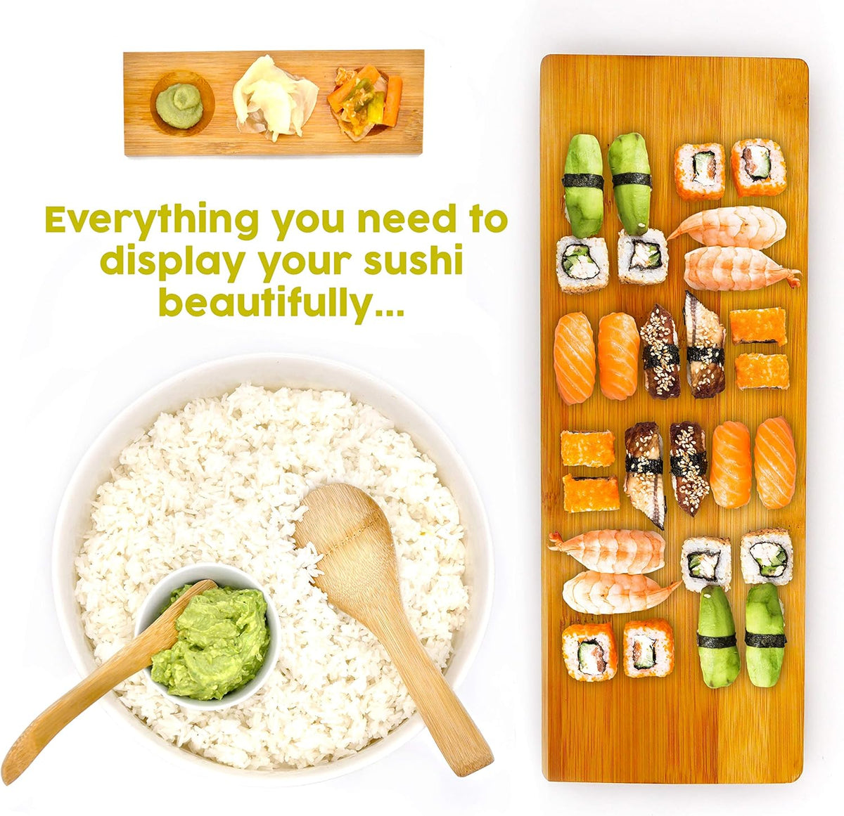 Bamboo Sushi Making Kit with Maki Maker, Sushi Mat, Onigiri Mold Set, Sushi Plate, Chopstick Set, Rice Paddle A528263