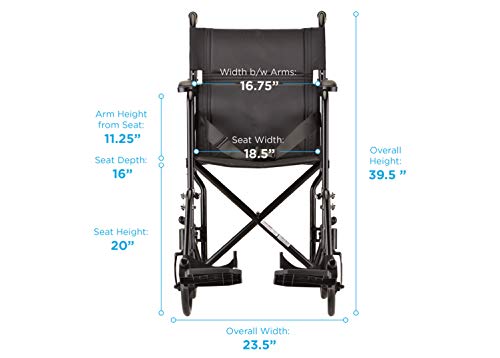 Black Lightweight Transport Chair with Swing Away Footrest M792541