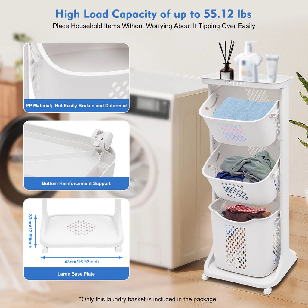 3-Tier Laundry Hamper Sorter Rolling Cart K1498