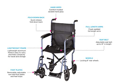 Black Lightweight Transport Chair with Swing Away Footrest M792541