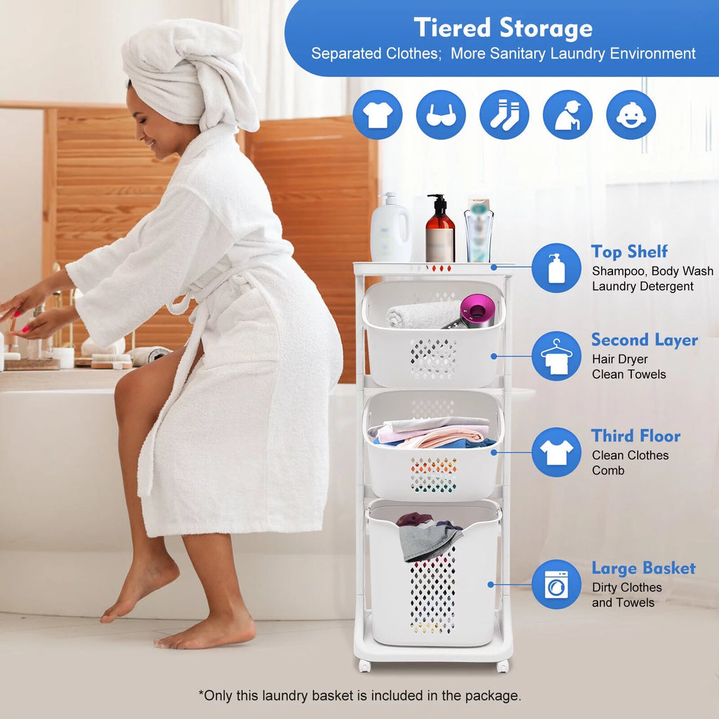 3-Tier Laundry Hamper Sorter Rolling Cart K1498