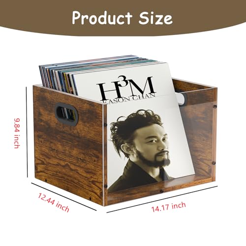 Bamboo & Acrylic Vinyl Record Crate with Handle L374