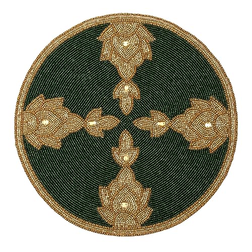 Green Gold Beaded Placemat 13 Inch Round Q72731