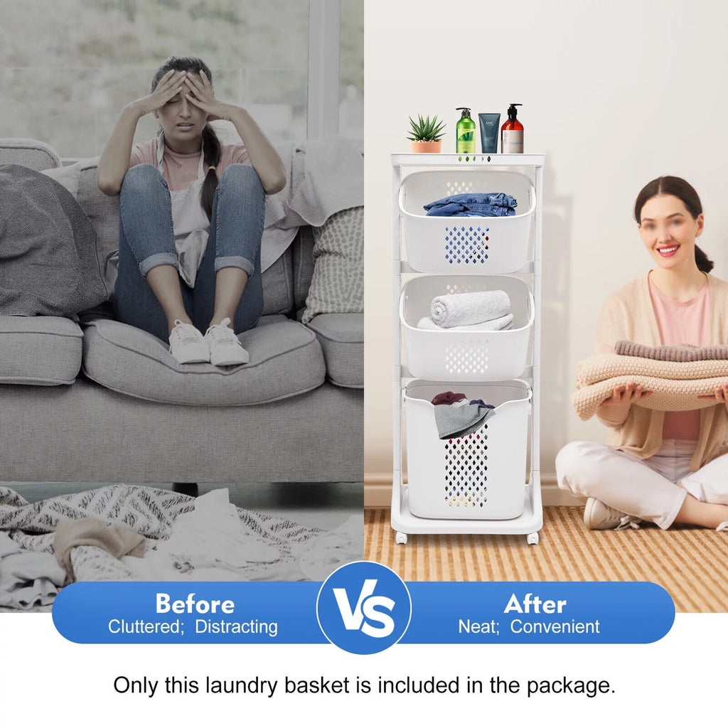 3-Tier Laundry Hamper Sorter Rolling Cart K1498