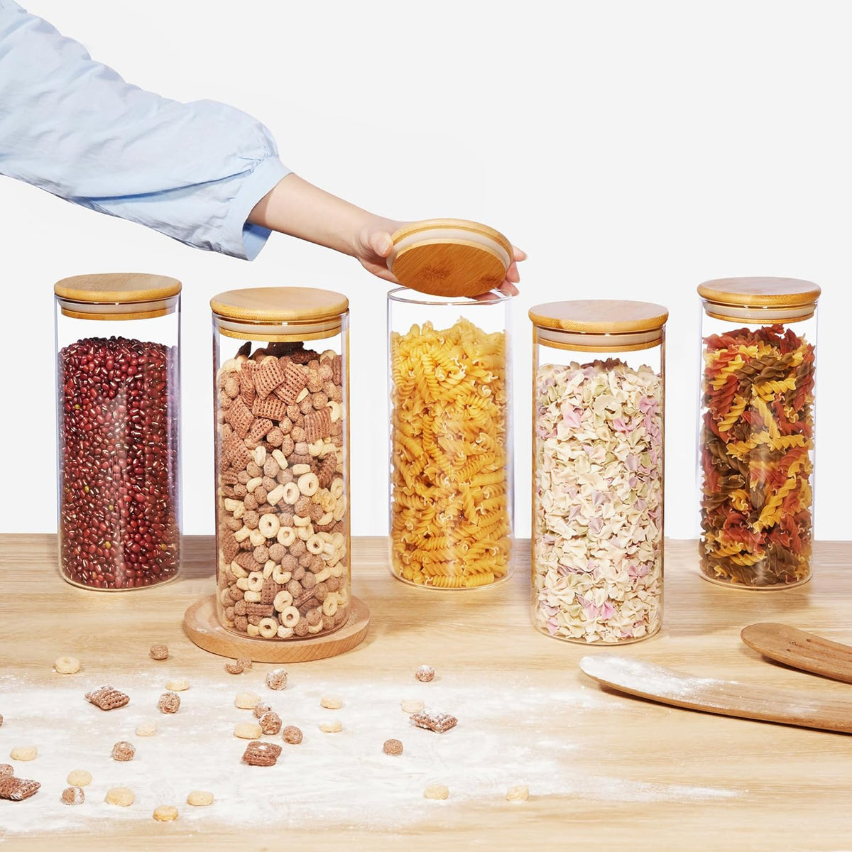 8 Pack 30oz Glass Food Storage Jars with Airtight Bamboo Wooden Lids O679