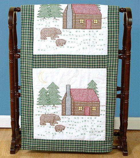 18 Cabin & Bears Stamped Quilt Blocks 6pk M65699
