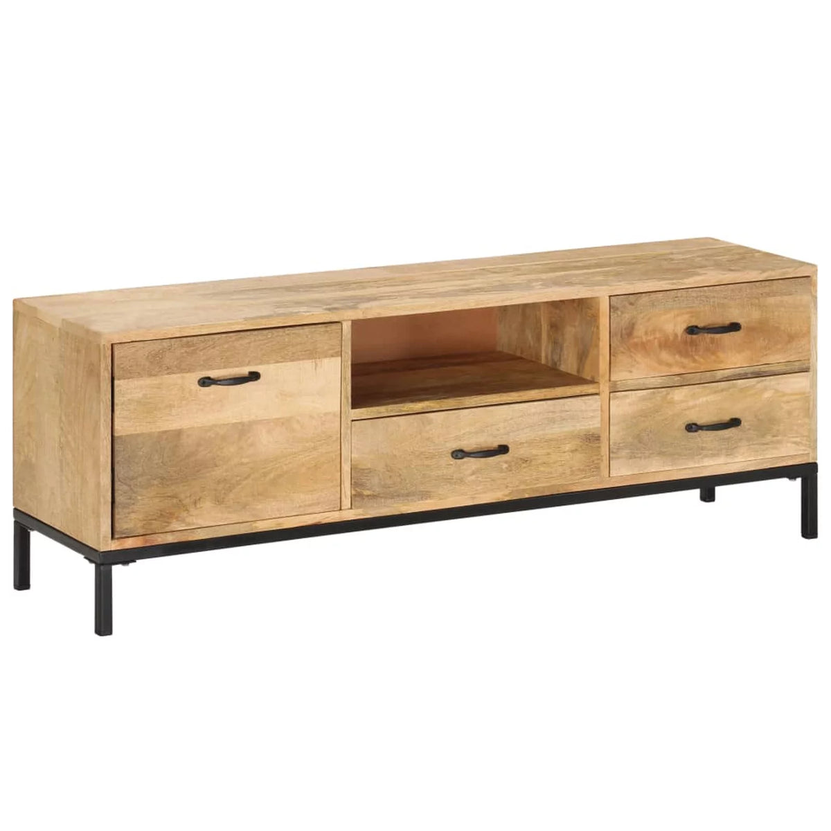 Mango Wood TV Cabinet with Storage Drawers and Open Shelf X1290