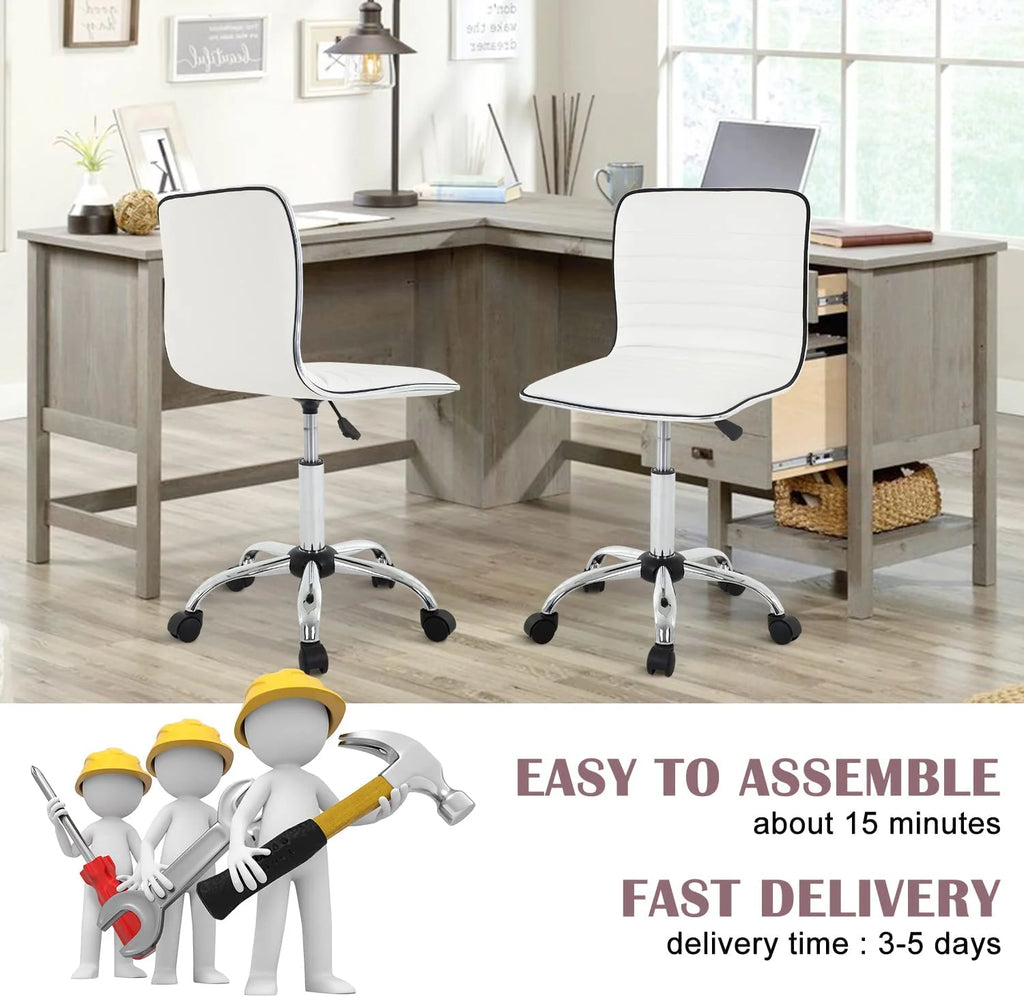 White PU Leather Adjustable Rolling Vanity Chair K131411