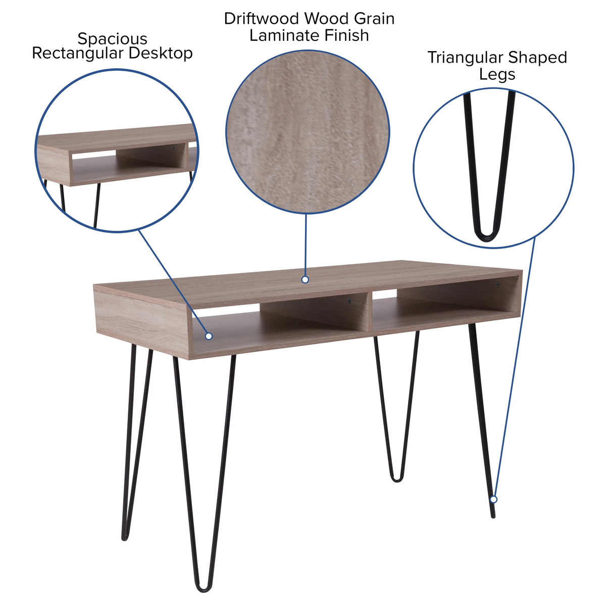 Oak Wood Grain Finish Computer Table with Black Metal Legs N982