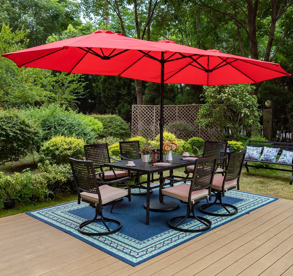 15ft Double-Sided Patio Umbrella with Base A7012