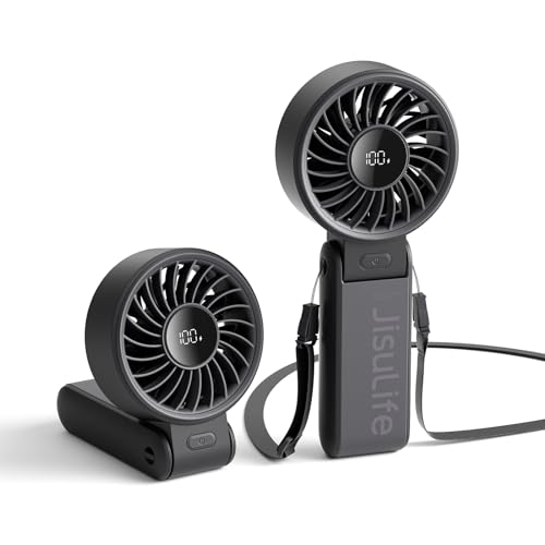 Handheld Fan High-Power Motor LED Display 5000mAh Rechargeable Foldable Black V440