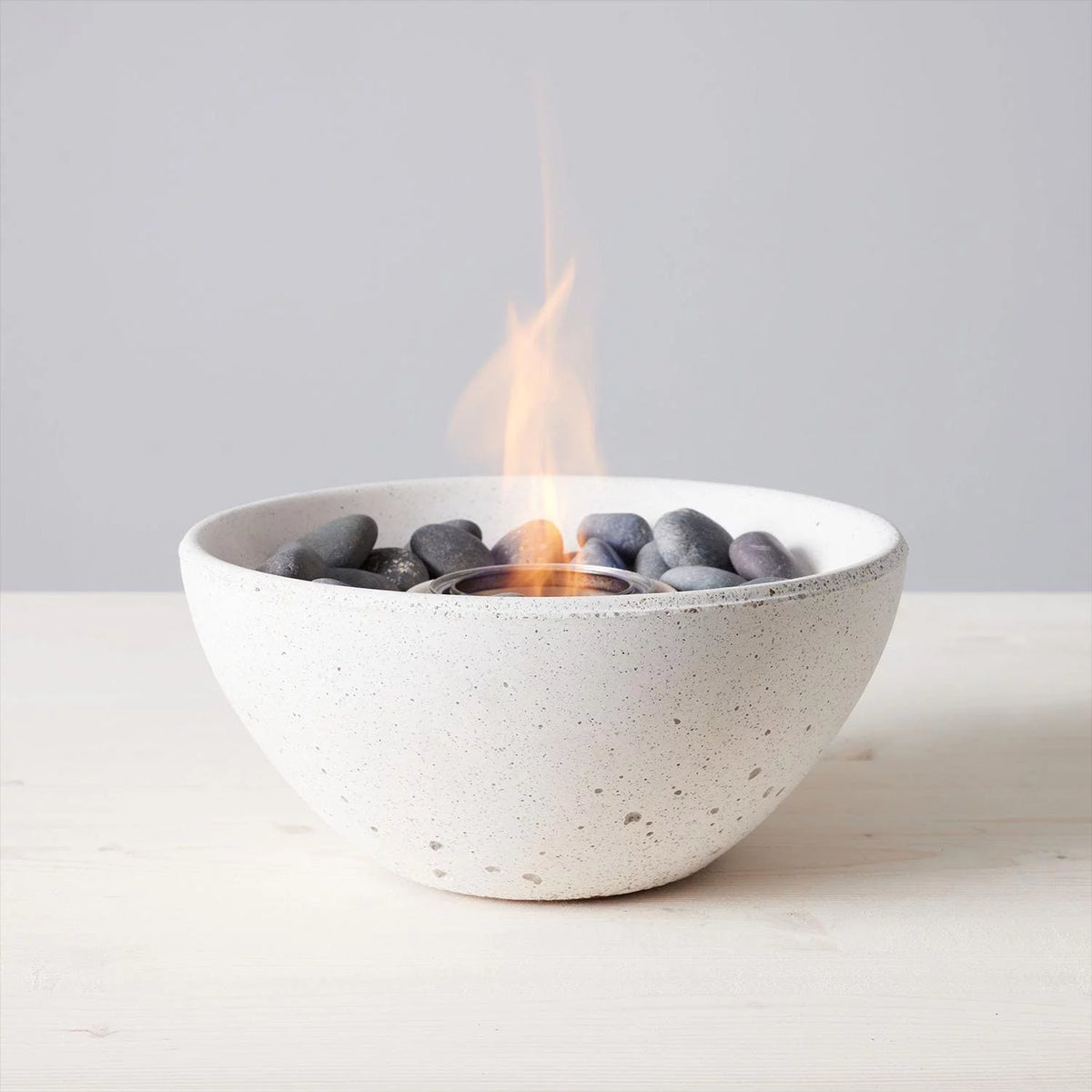 Table Top Fire Bowl Gel Fuel Stone Cast White Z153