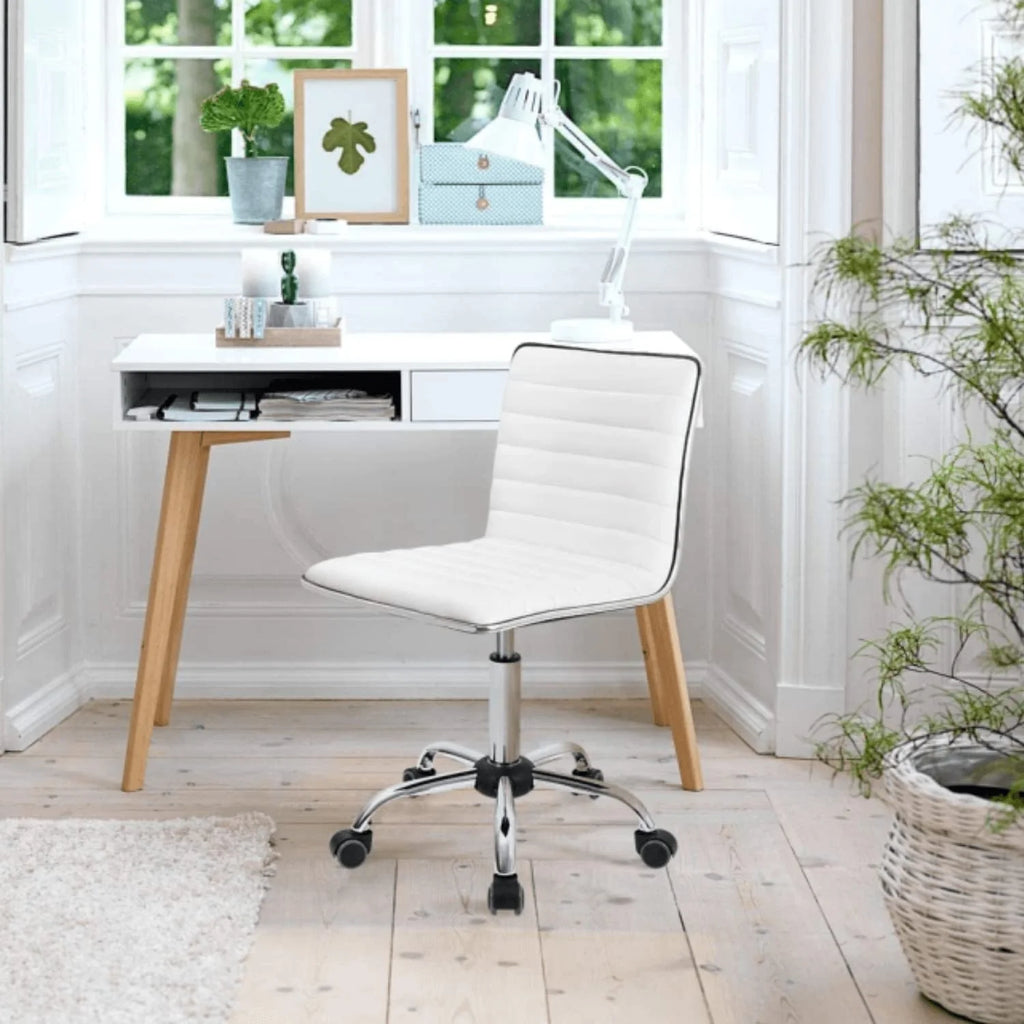White PU Leather Adjustable Rolling Vanity Chair K131411