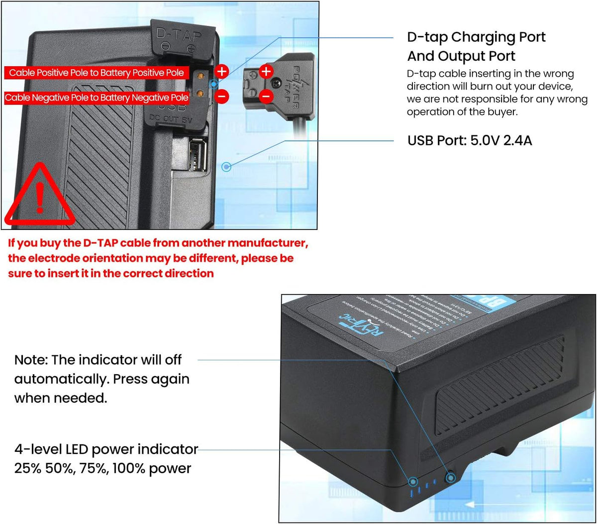 300Wh V Mount Battery with 5A Output D-Tap Charger and D-Tap Cable K9057