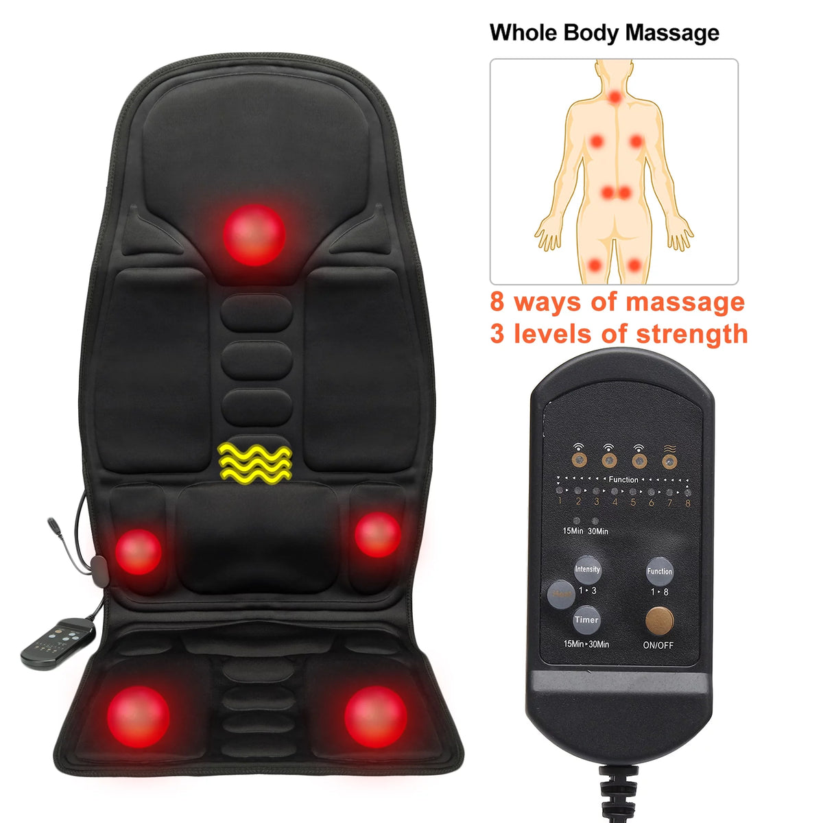 8 Motor Heat Vibrate Massage Cushion F7485