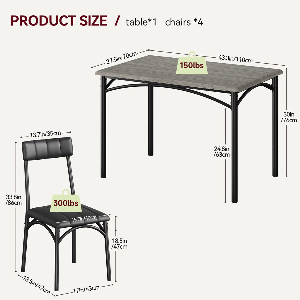 5 Piece Metal and Wood Dining Table Set with 4 Upholstered Chairs H80603