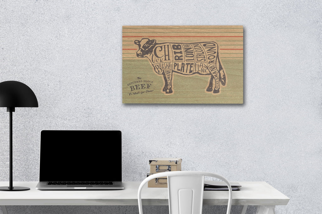 Butchers Block Meat Cuts Birch Wood Wall Sign T6765