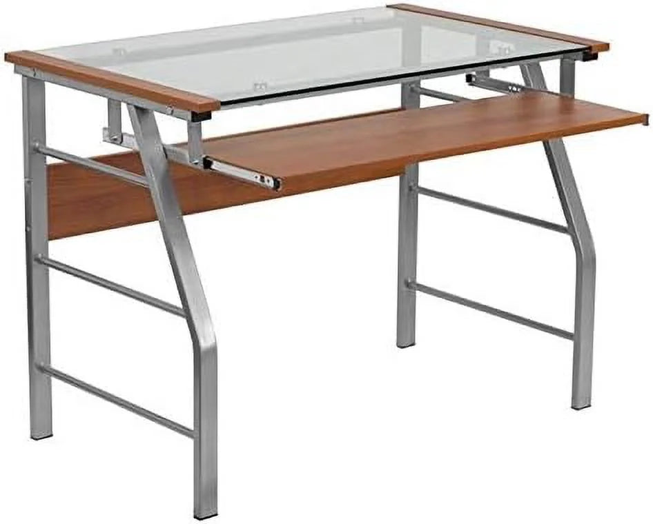 Tempered Glass Computer Desk With Pull Out Keyboard G469659