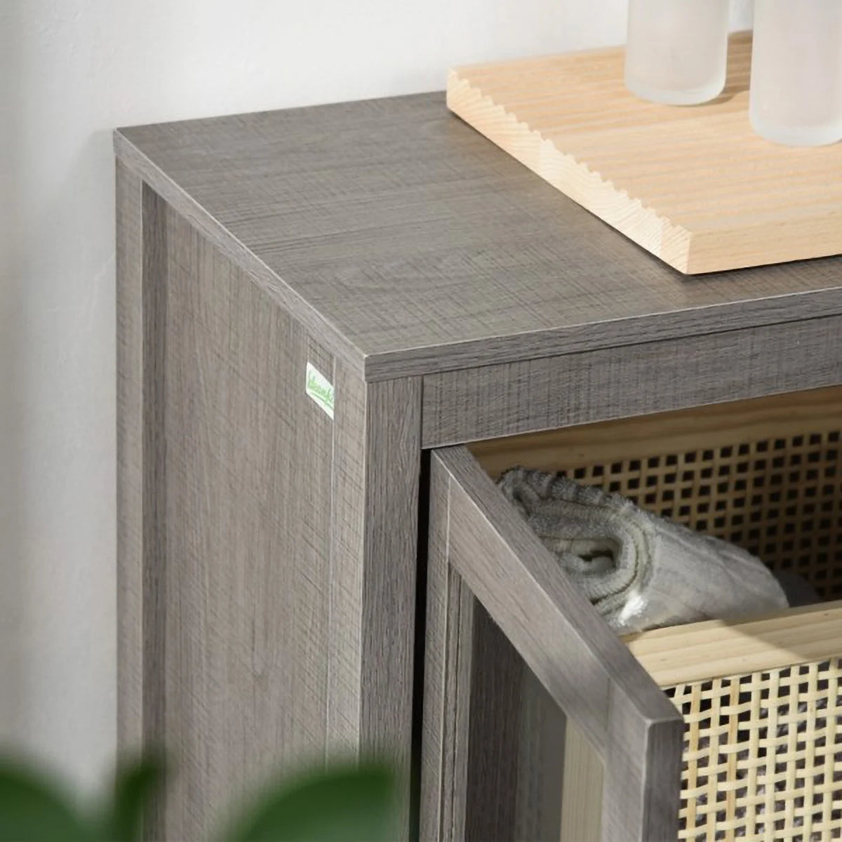 Gray Wooden Bathroom Floor Cabinet Q881616