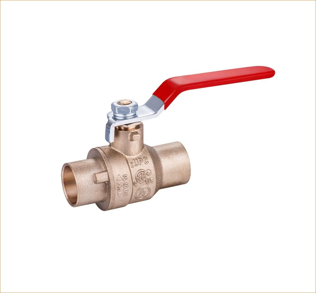 1/2" Sweat Solder Brass Full Port Ball Valve Lead Free Red Handle (5-Pack) U2887