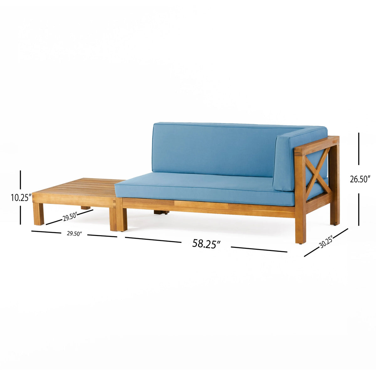 Acacia Wood Loveseat and Coffee Table Set with Cushion Q4540