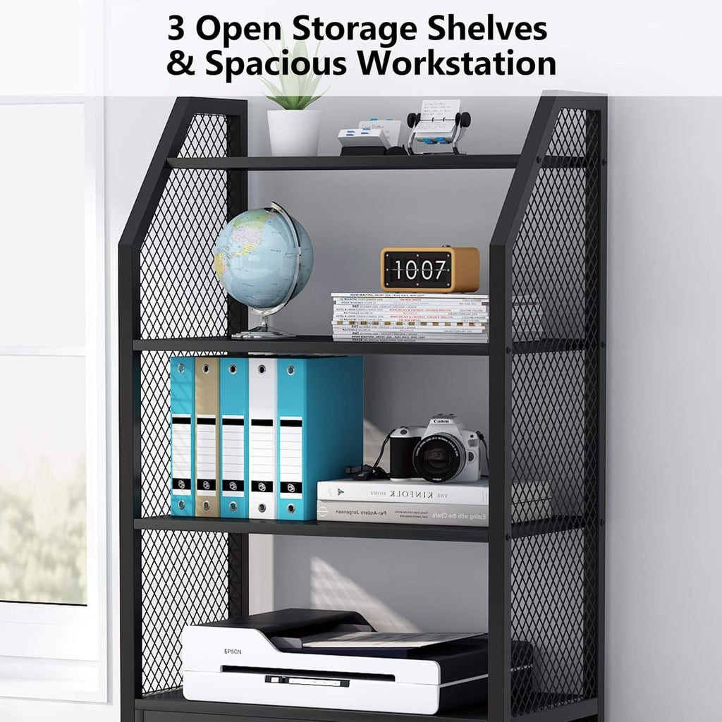 Black 2 Drawer File Cabinet with Bookshelf R877