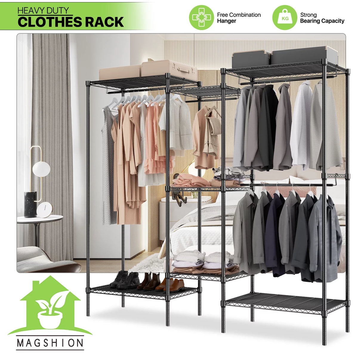 Heavy Duty Adjustable CarbonSteel Garment Rack with 4 Hanging Rods N505055