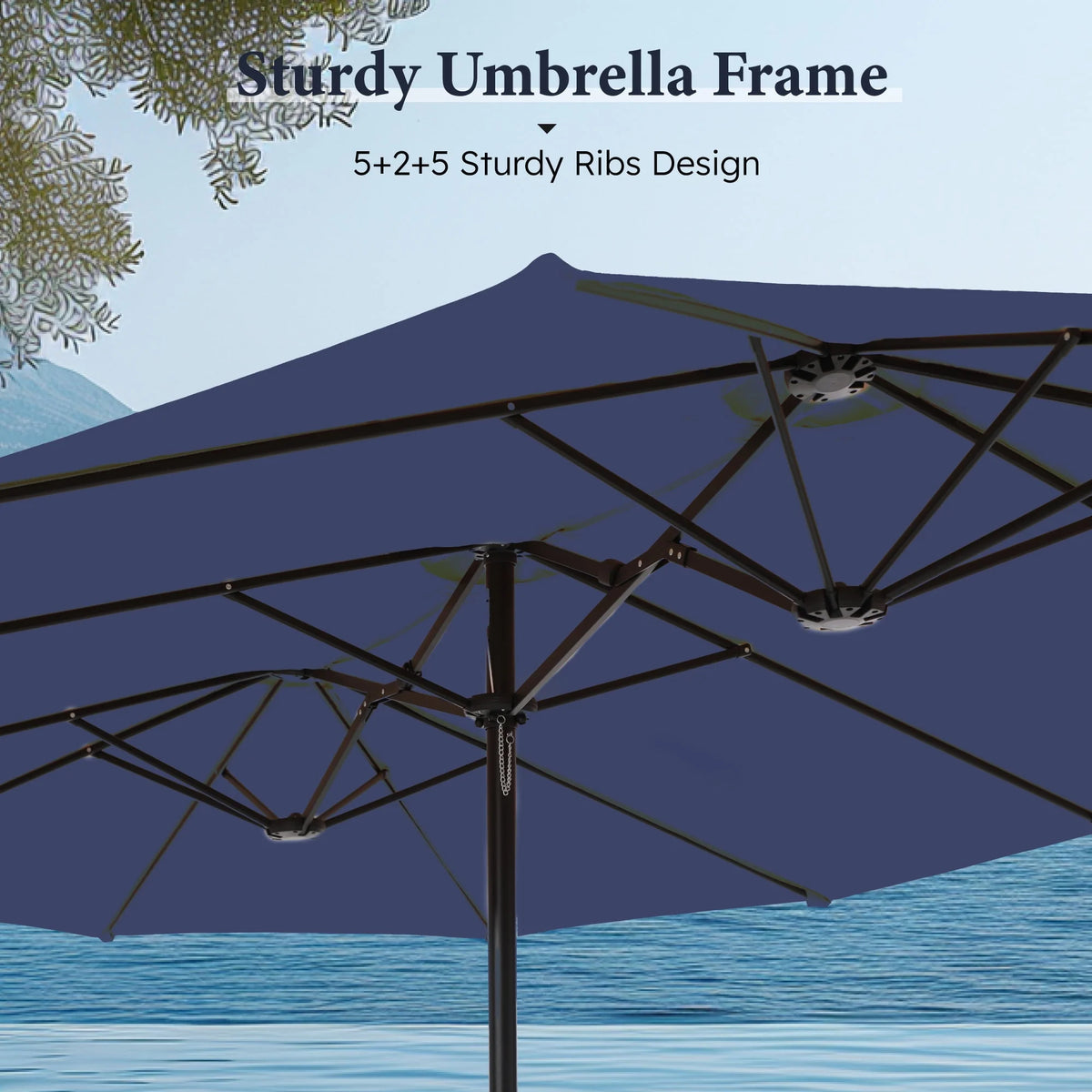 15ft Double-Sided Patio Umbrella with Base A7012