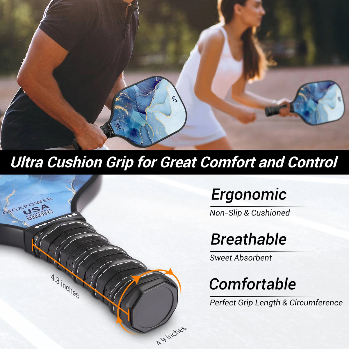 USAPA Approved Graphite Carbon Face Pickleball Paddles Set of 2 I9426