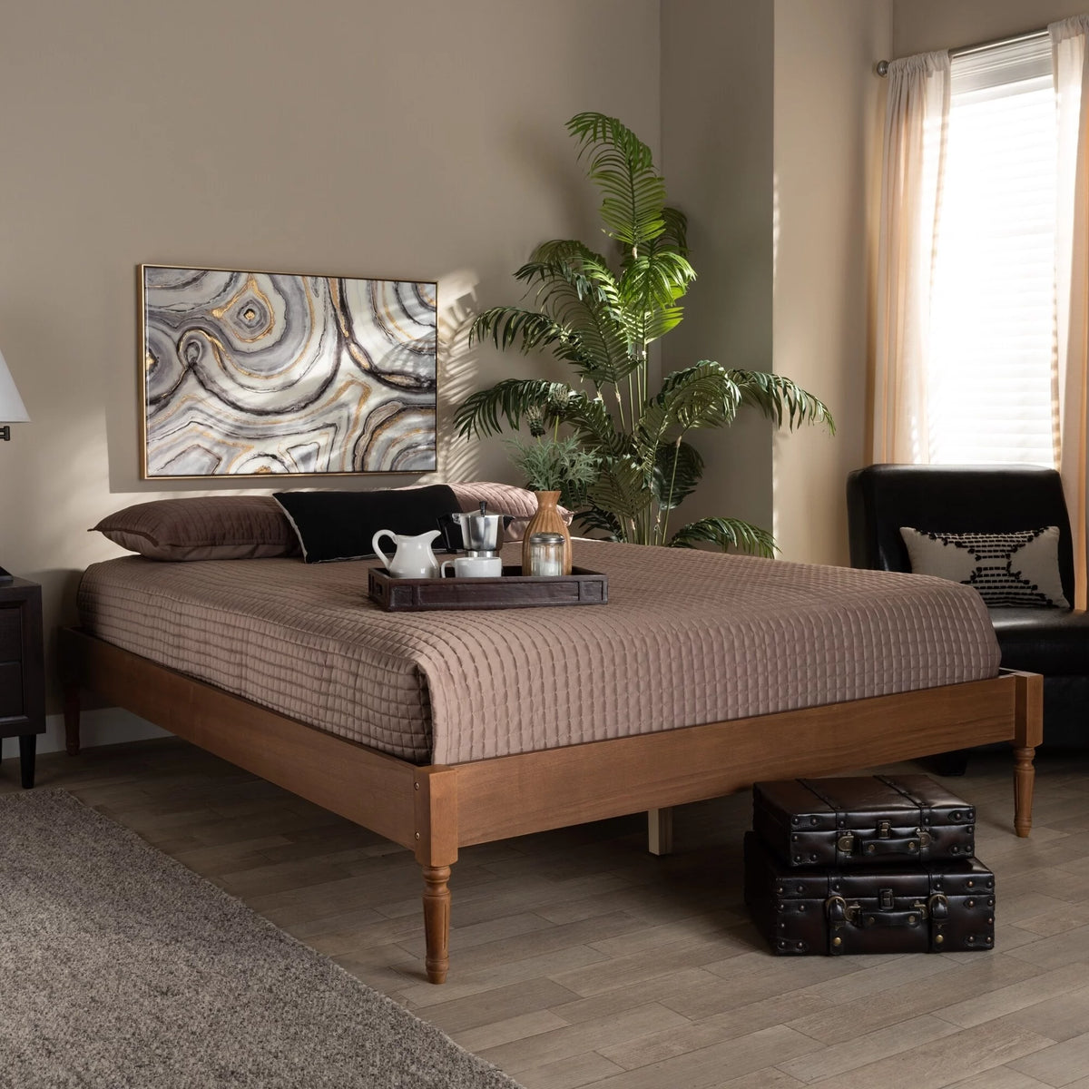 Antique Oak Wood Platform Bed Frame Full T1577