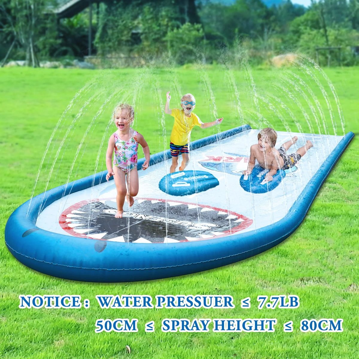 Inflatable Lawn Water Slide with 2 Bodyboards, 15.7x4.3ft Y112