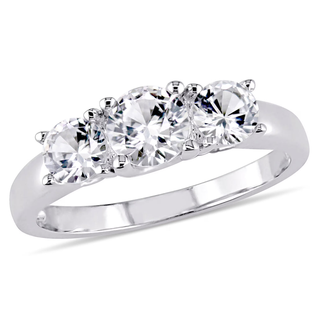 Created White Sapphire 10kt White Gold 3-Stone Round-Cut Engagement Ring P8341