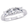 Created White Sapphire 10kt White Gold 3-Stone Round-Cut Engagement Ring P8341
