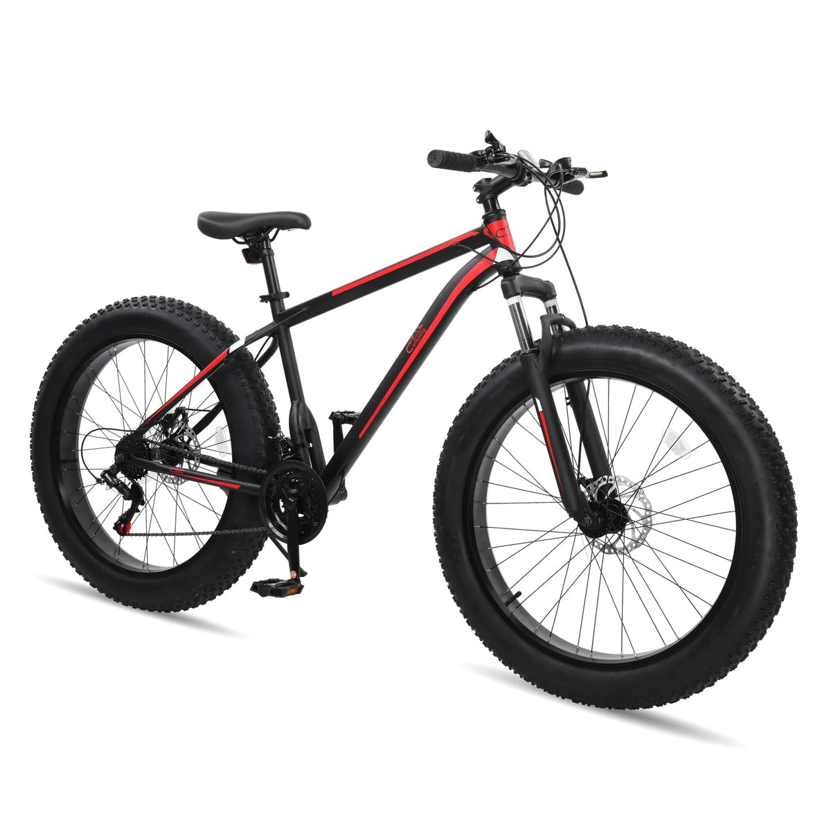 26in Fat Tire Mountain Bike 21 Speeds High Carbon Steel Red Black A809018