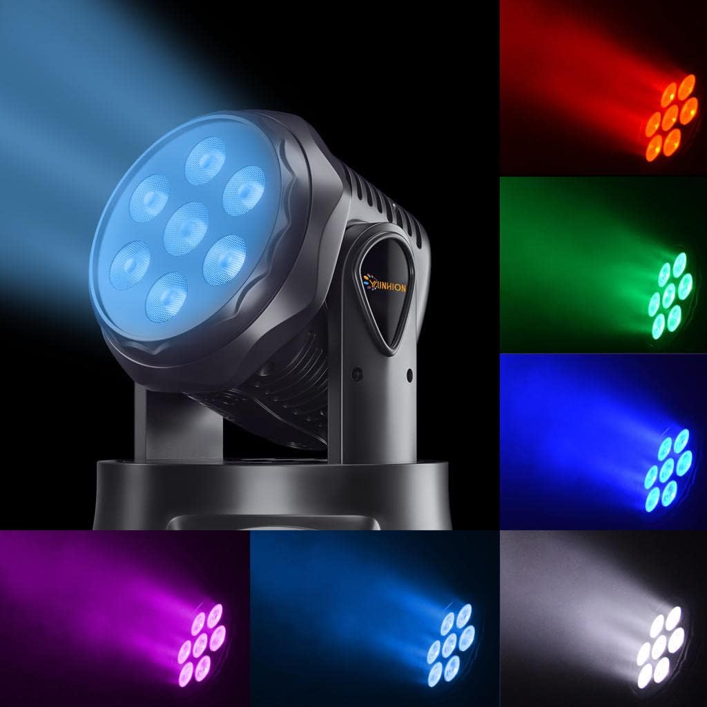 Moving Head Stage Light, 7 LED RGBW DJ Lights with Sound Activated/DMX Lighting K7563